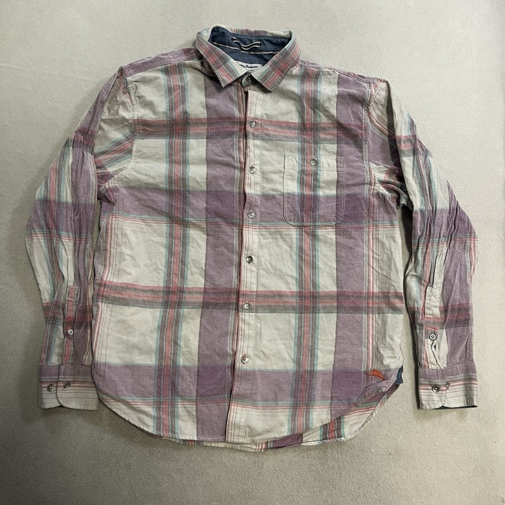 Tommy Bahama Coastline Cord Shirt Mens Large Plaid Button-down Hawaiian